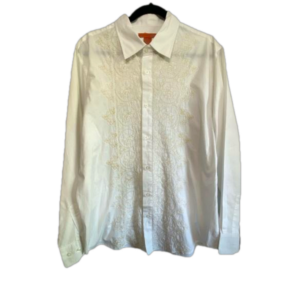 "B52" MEN’S WHITE GOLD EMBROIDERED DRESS SHIRT SIZE XL SKU1061